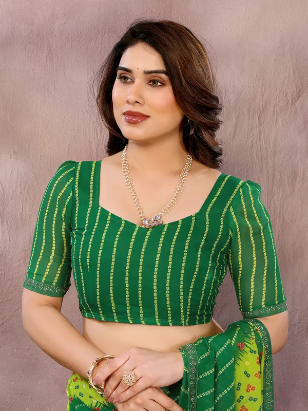 Bandhani_Print_Georgette_Diamond_Lace_Border_Saree_(Green)