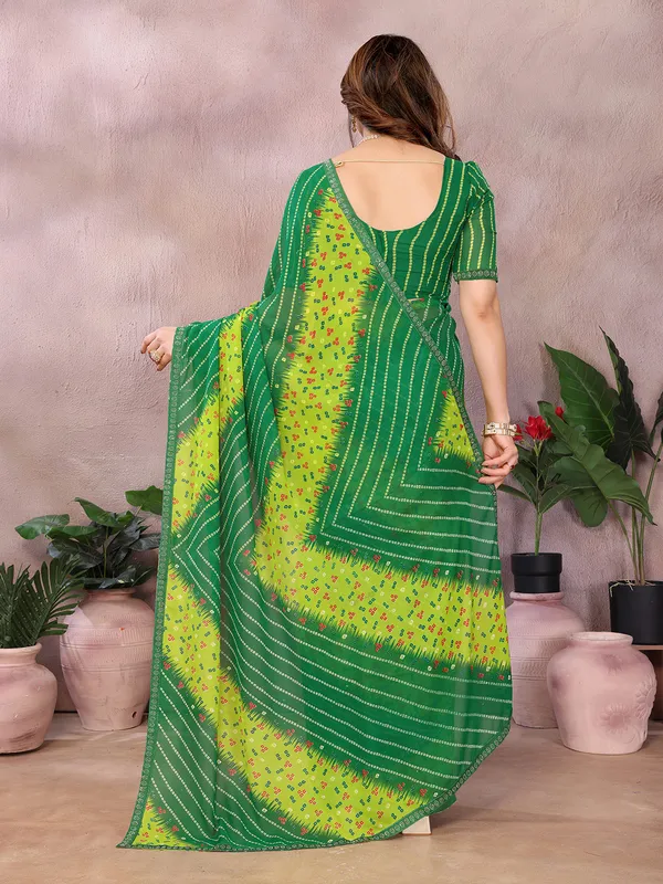 Bandhani_Print_Georgette_Diamond_Lace_Border_Saree_(Green)