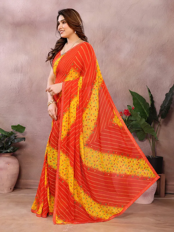 Bandhani_Print_Georgette_Diamond_Lace_Border_Saree_(Red)
