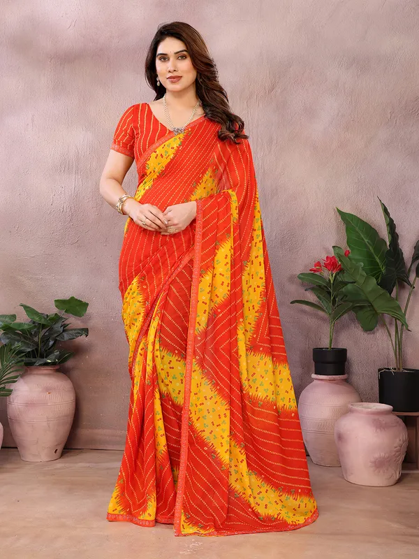 Bandhani_Print_Georgette_Diamond_Lace_Border_Saree_(Red)
