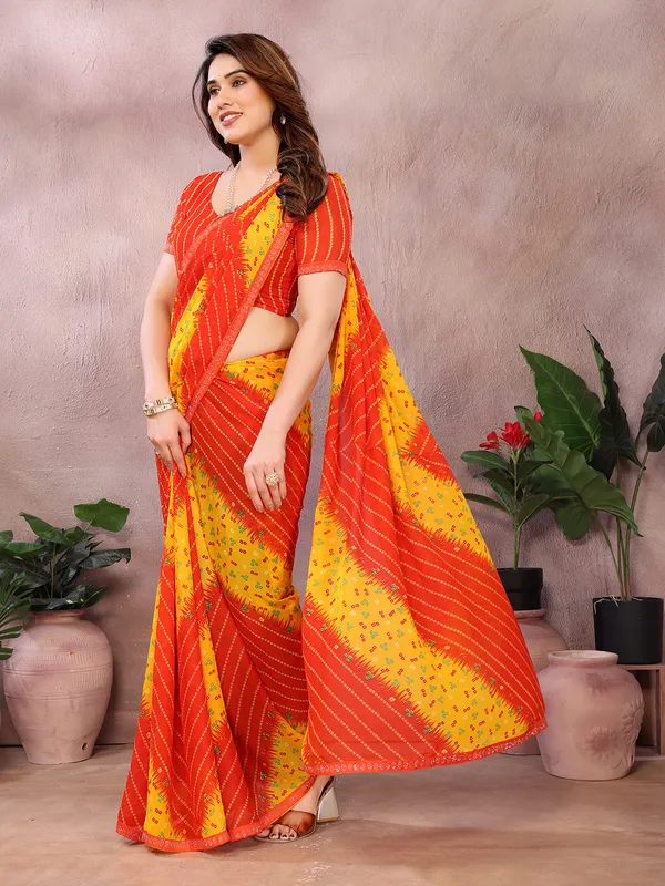 Bandhani_Print_Georgette_Diamond_Lace_Border_Saree_(Red)