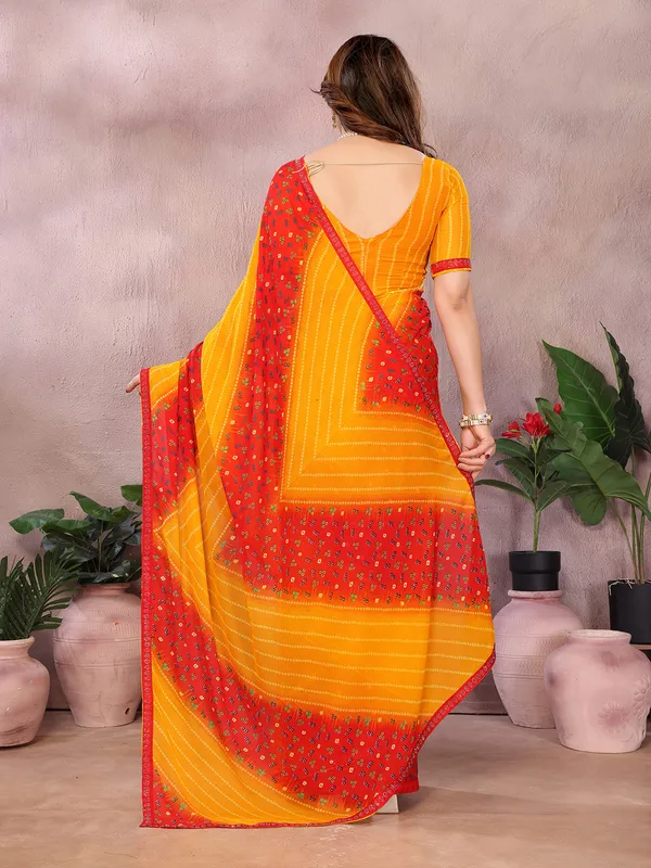 Bandhani_Print_Georgette_Diamond_Lace_Border_Saree_(Yellow)