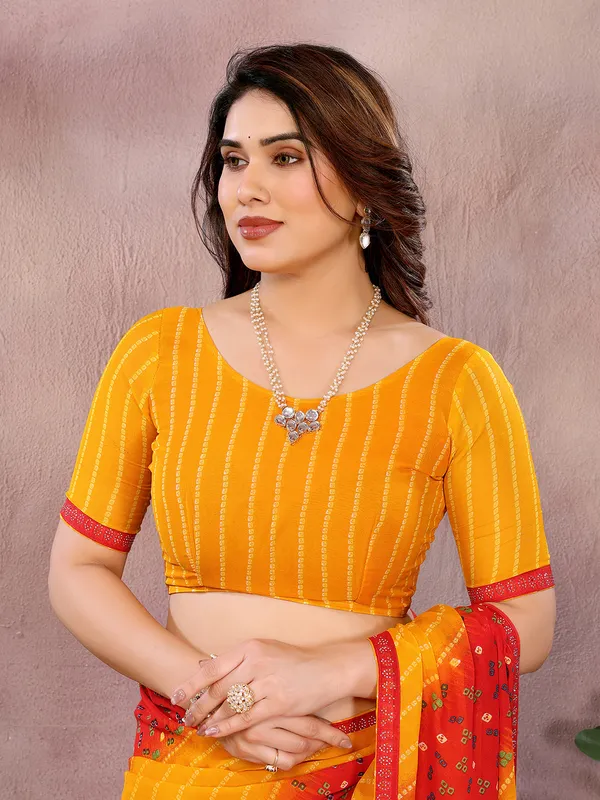 Bandhani_Print_Georgette_Diamond_Lace_Border_Saree_(Yellow)