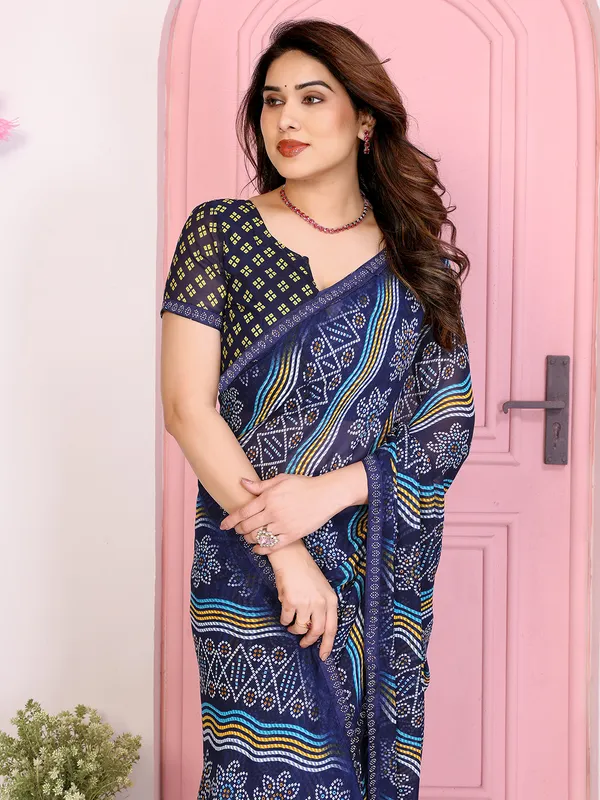 Bandhani_Print_Georgette_Diamond_Lace_Border_Saree_(Blue)
