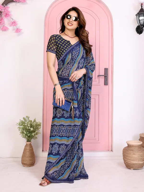 Bandhani_Print_Georgette_Diamond_Lace_Border_Saree_(Blue)