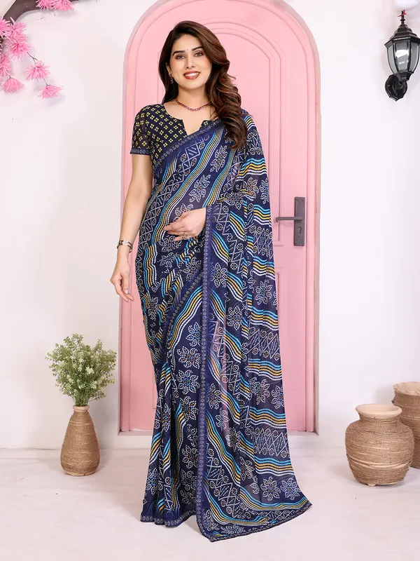 Bandhani_Print_Georgette_Diamond_Lace_Border_Saree_(Blue)