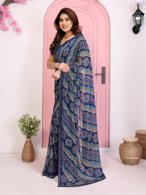 Bandhani_Print_Georgette_Diamond_Lace_Border_Saree_(Blue)