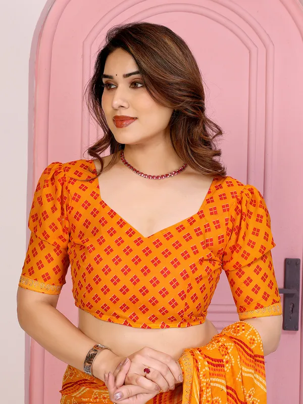 Bandhani_Print_Georgette_Diamond_Lace_Border_Saree_(Yellow)