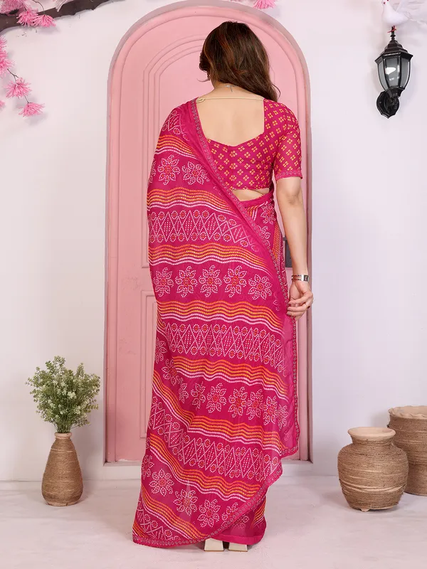 Bandhani_Print_Georgette_Diamond_Lace_Border_Saree_(Pink)
