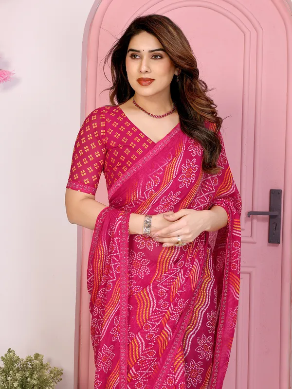 Bandhani_Print_Georgette_Diamond_Lace_Border_Saree_(Pink)