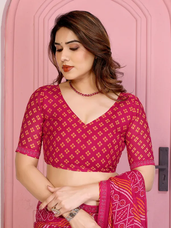 Bandhani_Print_Georgette_Diamond_Lace_Border_Saree_(Pink)