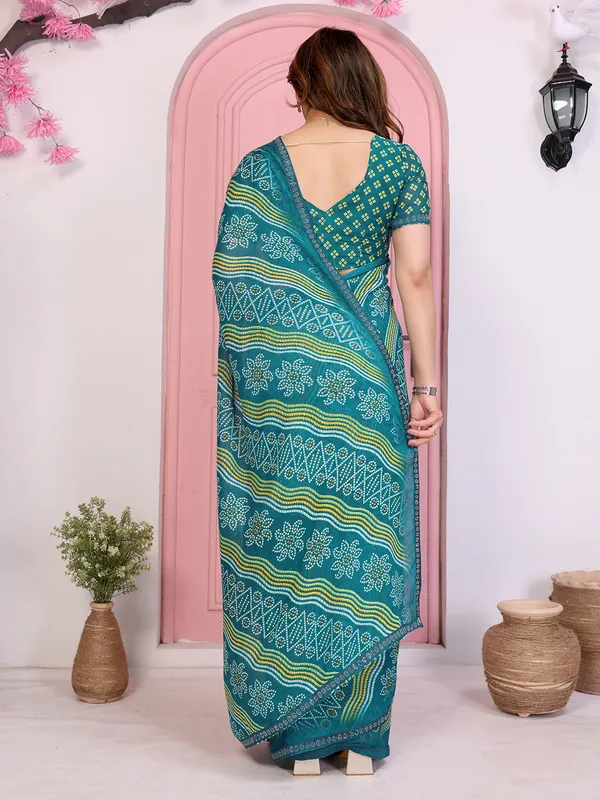 Bandhani_Print_Georgette_Diamond_Lace_Border_Saree_(Rama)