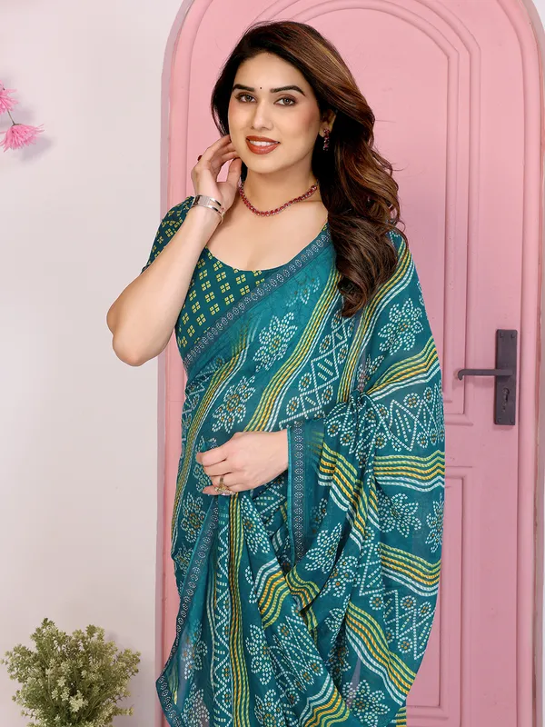 Bandhani_Print_Georgette_Diamond_Lace_Border_Saree_(Rama)