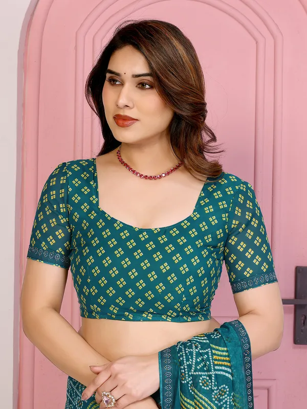 Bandhani_Print_Georgette_Diamond_Lace_Border_Saree_(Rama)