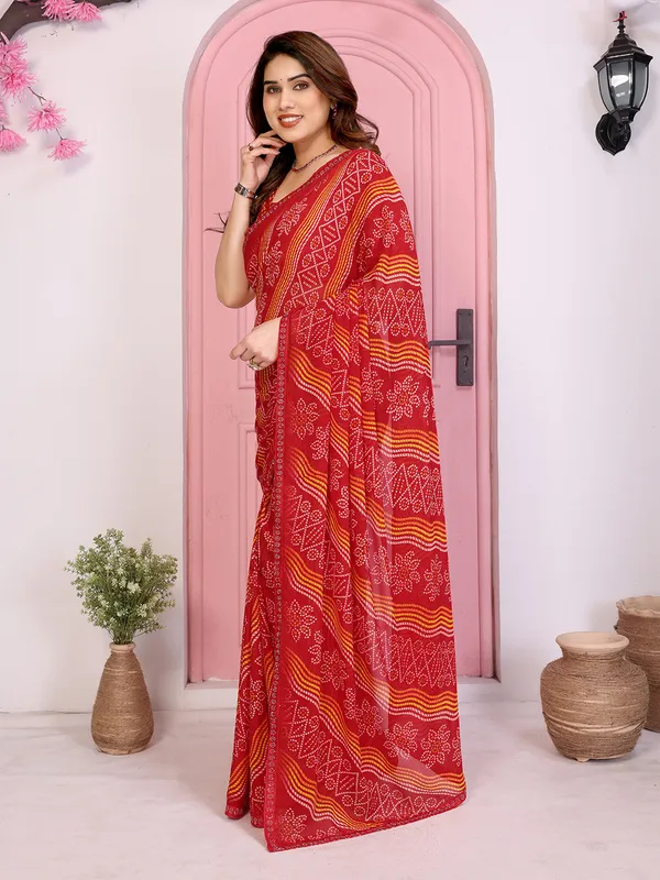 Bandhani_Print_Georgette_Diamond_Lace_Border_Saree_(Red)