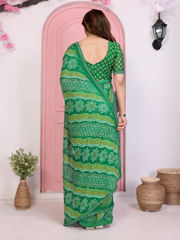Bandhani_Print_Georgette_Diamond_Lace_Border_Saree_(Green)