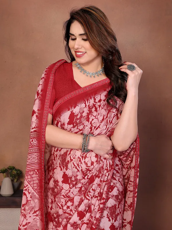 Printed_Lace_Border_Saree_With_UnStitched_Blouse_Piece_(RED)