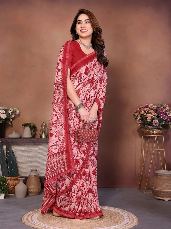 Printed_Lace_Border_Saree_With_UnStitched_Blouse_Piece_(RED)