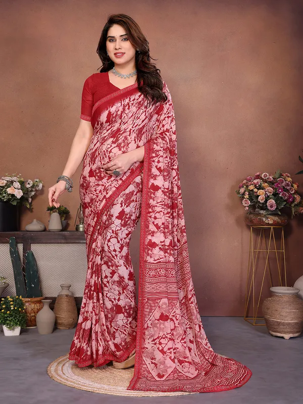 Printed_Lace_Border_Saree_With_UnStitched_Blouse_Piece_(RED)