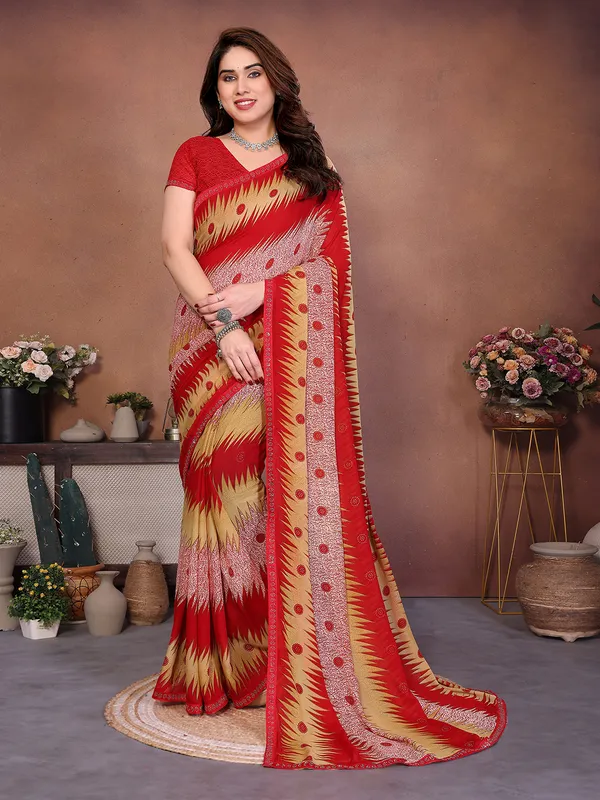 Printed_Lace_Border_Saree_With_UnStitched_Blouse_Piece_(RED)