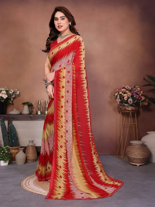 Printed_Lace_Border_Saree_With_UnStitched_Blouse_Piece_(RED)