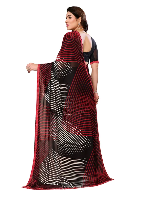 Embellished,_Striped,_Printed_Leheria_Georgette_Saree_(Red,_Black,_White)
