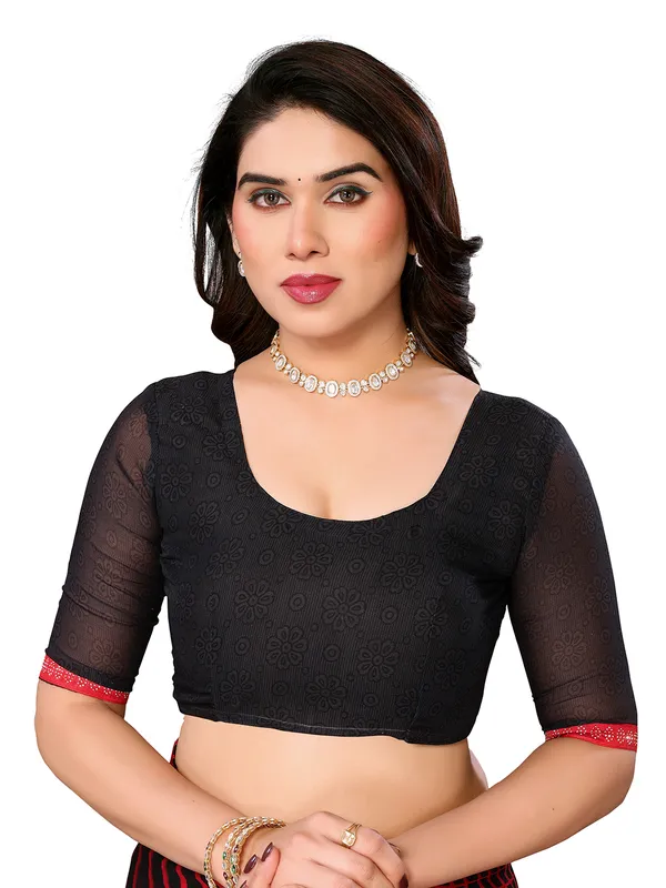 Embellished,_Striped,_Printed_Leheria_Georgette_Saree_(Red,_Black,_White)