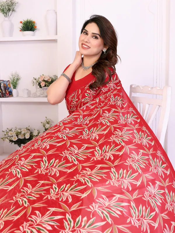 Floral_Print_Daily_Wear_Georgette_Saree_(Red)