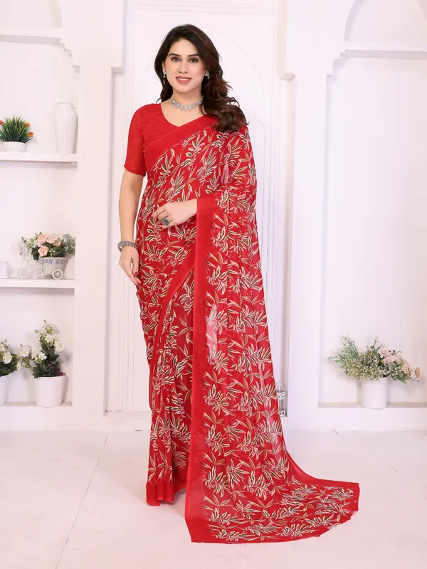 Floral_Print_Daily_Wear_Georgette_Saree_(Red)