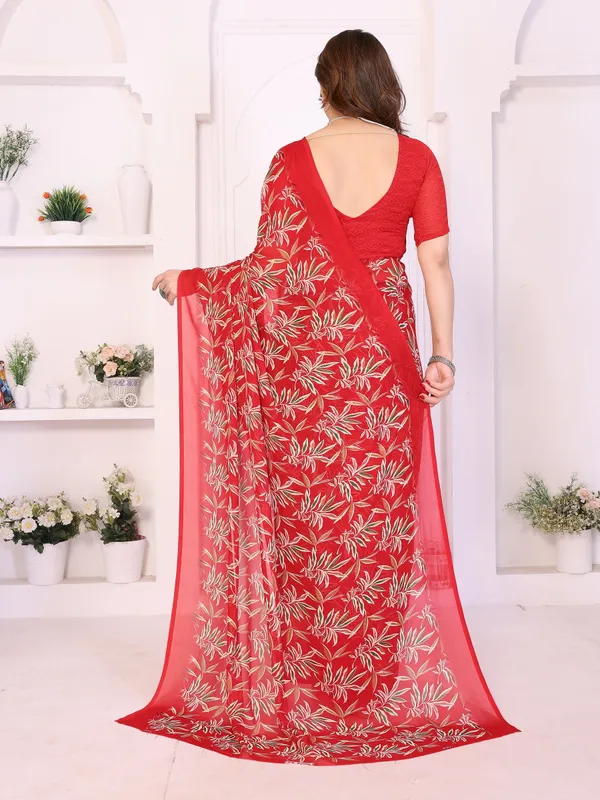 Floral_Print_Daily_Wear_Georgette_Saree_(Red)