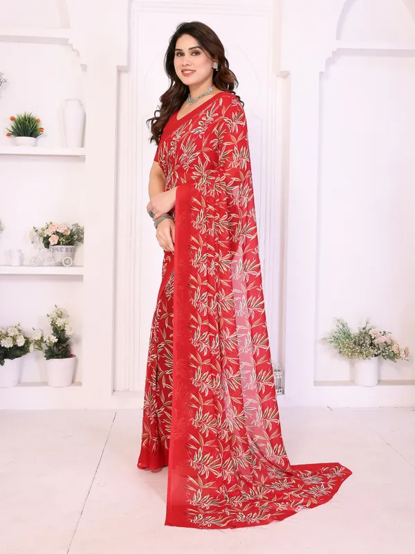 Floral_Print_Daily_Wear_Georgette_Saree_(Red)