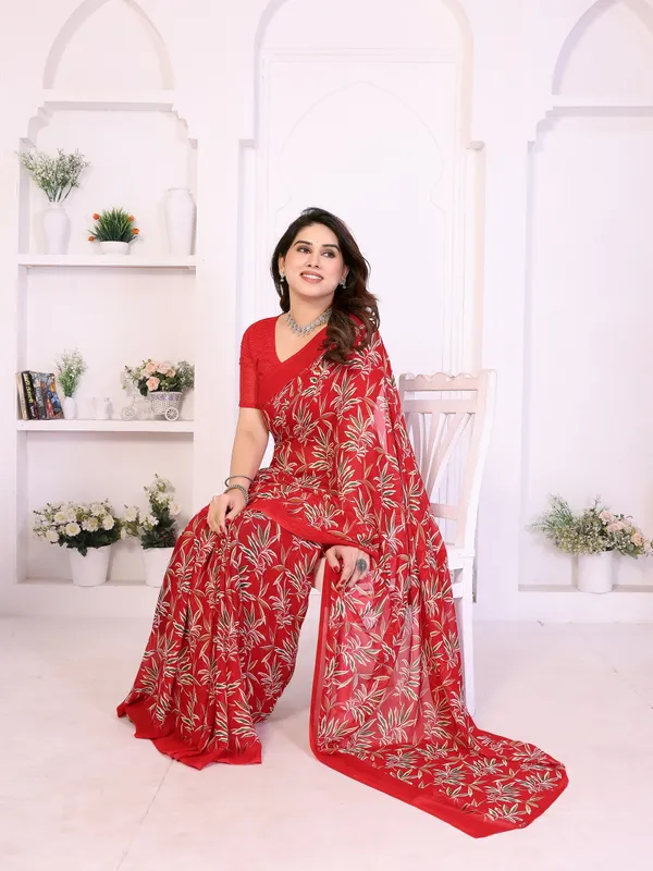 Floral_Print_Daily_Wear_Georgette_Saree_(Red)