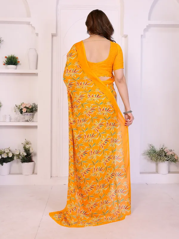 Floral_Print_Daily_Wear_Georgette_Saree_(Yellow)