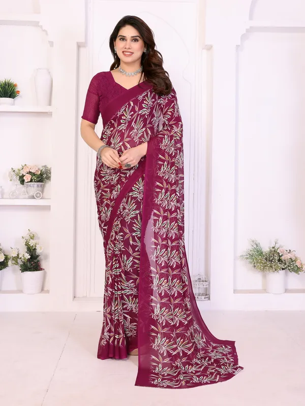 Floral_Print_Daily_Wear_Georgette_Saree_(Maroon)