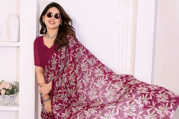 Floral_Print_Daily_Wear_Georgette_Saree_(Maroon)