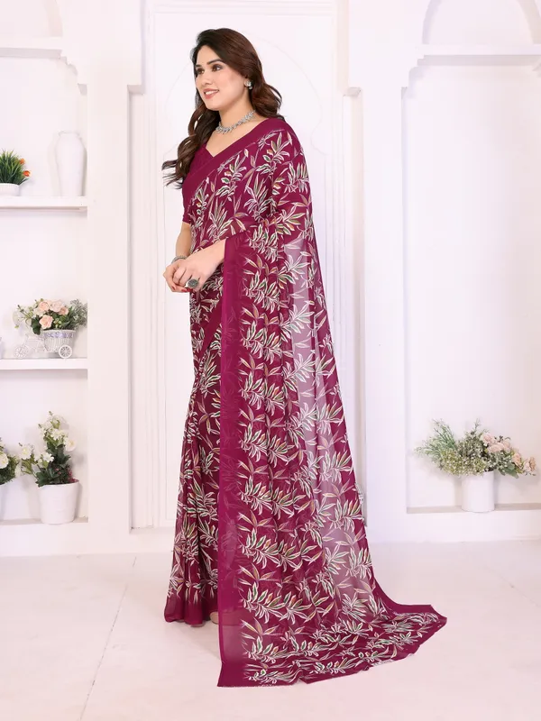 Floral_Print_Daily_Wear_Georgette_Saree_(Maroon)