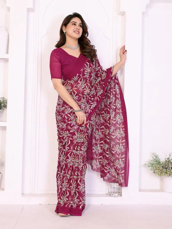 Floral_Print_Daily_Wear_Georgette_Saree_(Maroon)