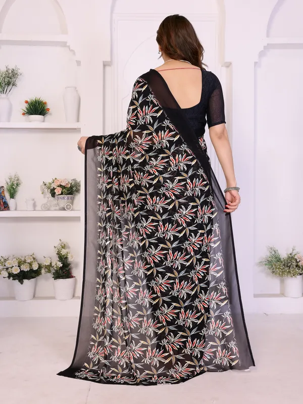 Floral_Print_Daily_Wear_Georgette_Saree_(Black)