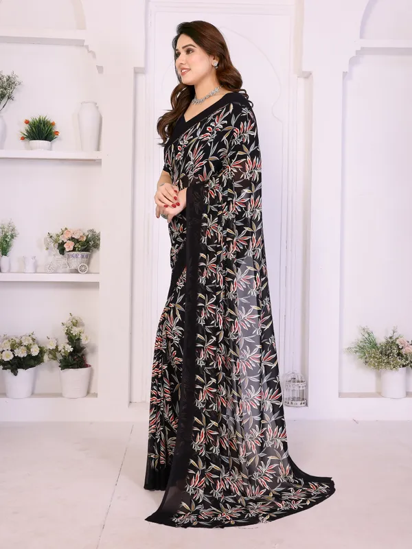 Floral_Print_Daily_Wear_Georgette_Saree_(Black)
