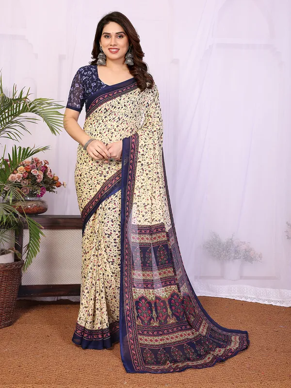 Printed_Georgette_Saree_With_UnStitched_Blouse_Piece_(BLUE)