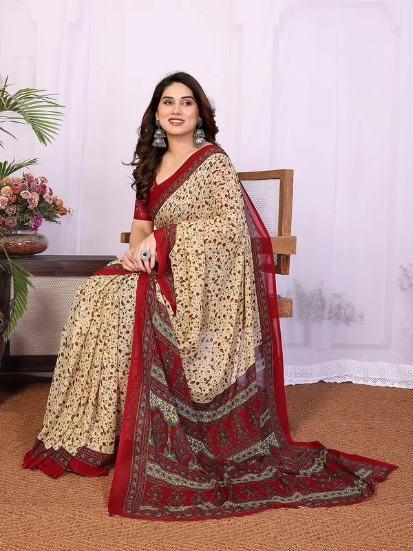 Printed_Georgette_Saree_With_UnStitched_Blouse_Piece_(RED)