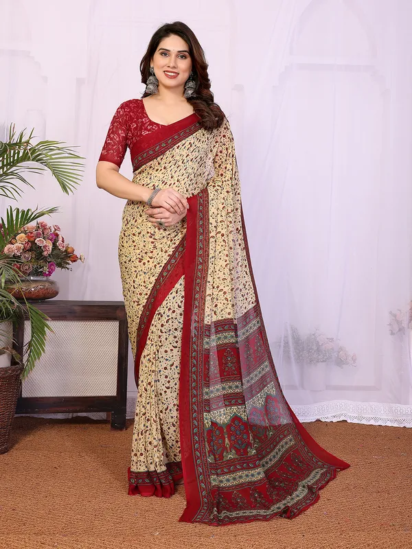 Printed_Georgette_Saree_With_UnStitched_Blouse_Piece_(RED)