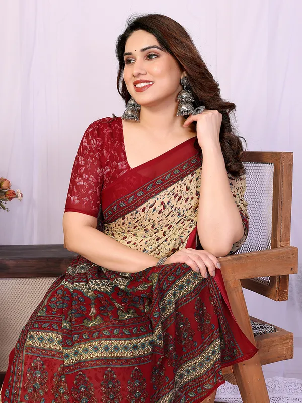Printed_Georgette_Saree_With_UnStitched_Blouse_Piece_(RED)