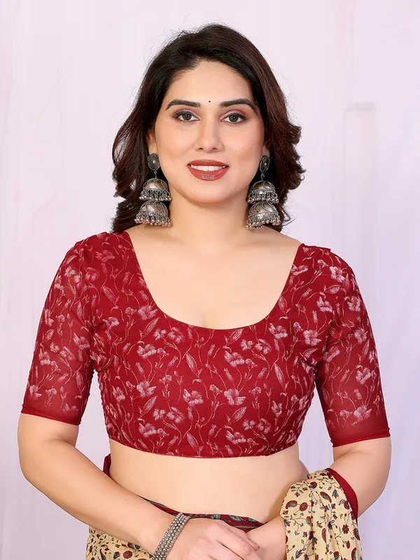 Printed_Georgette_Saree_With_UnStitched_Blouse_Piece_(RED)
