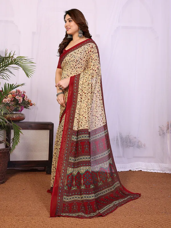 Printed_Georgette_Saree_With_UnStitched_Blouse_Piece_(RED)