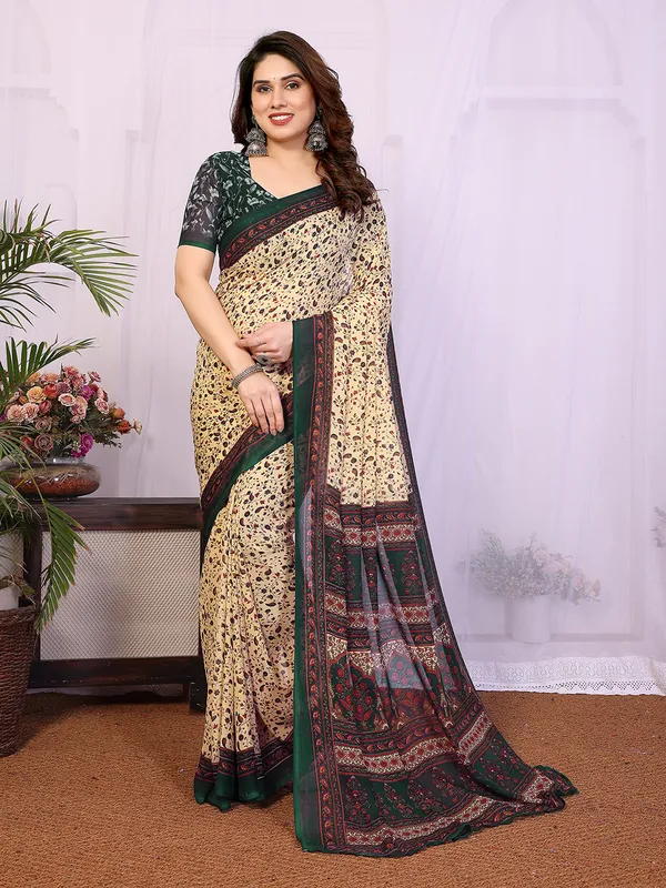 Printed_Georgette_Saree_With_UnStitched_Blouse_Piece_(GREEN)