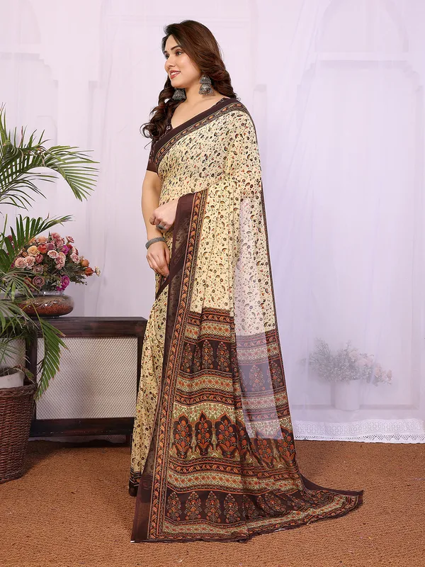 Printed_Georgette_Saree_With_UnStitched_Blouse_Piece_(BROWN)