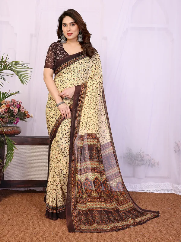 Printed_Georgette_Saree_With_UnStitched_Blouse_Piece_(BROWN)