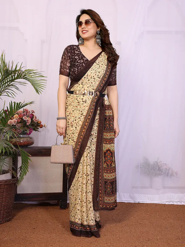 Printed_Georgette_Saree_With_UnStitched_Blouse_Piece_(BROWN)