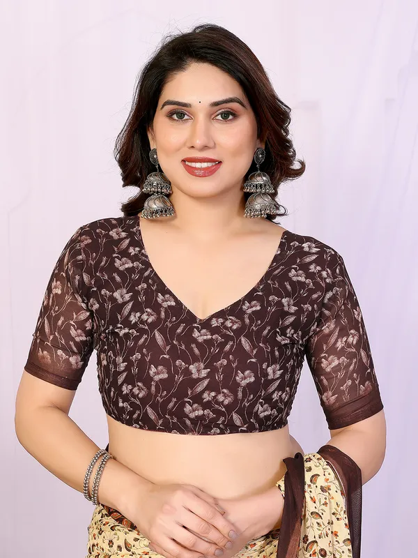 Printed_Georgette_Saree_With_UnStitched_Blouse_Piece_(BROWN)
